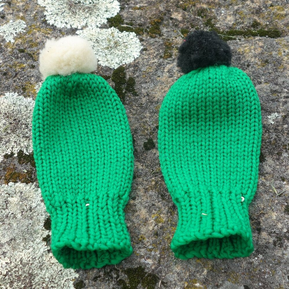 Set of Two(2) Vintage Green Club Covers with Black and White Pom Pom